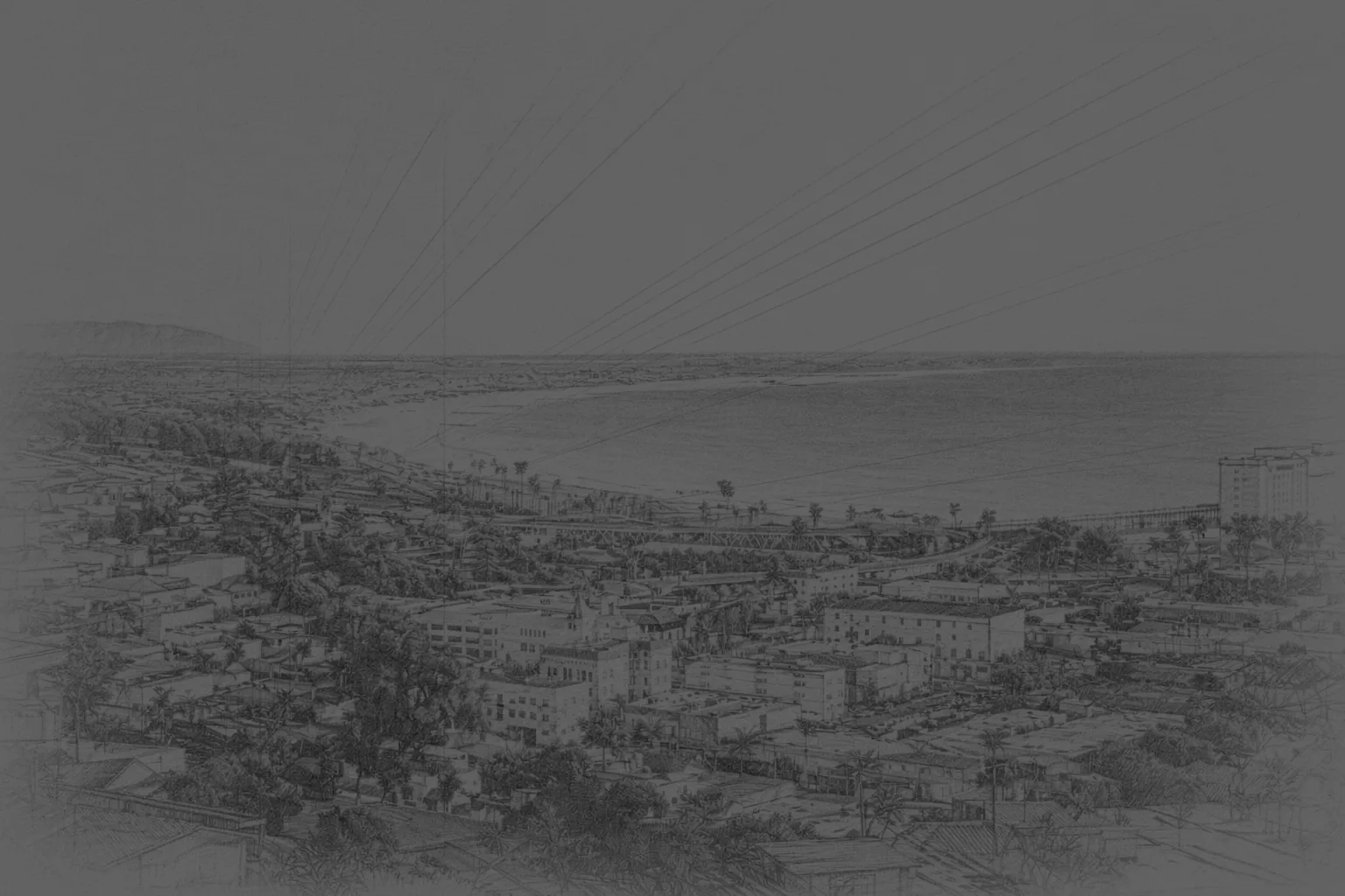Hand-drawn illustration of Santa Barbara cityscape